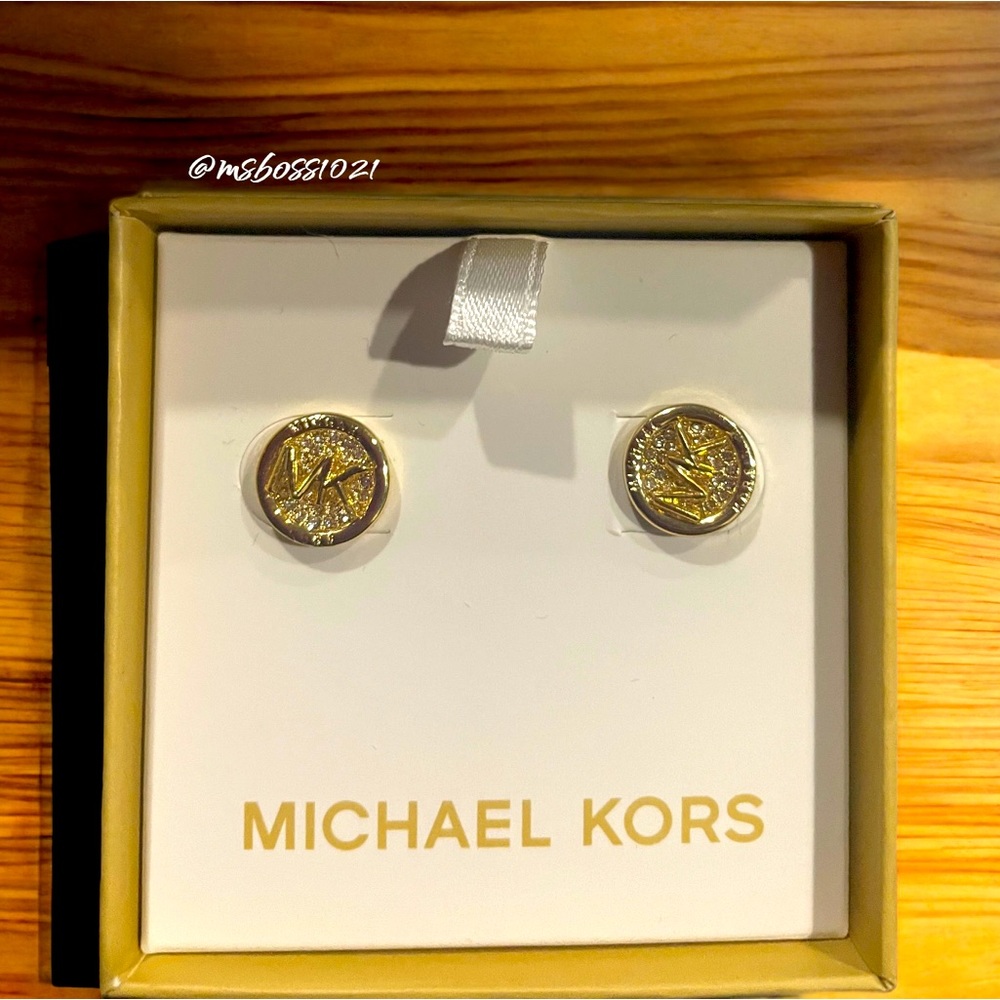 Michael Kors Gold Circle Pave Necklace + Earrings Set BRAND NEW IN BOX - Picture 6 of 6